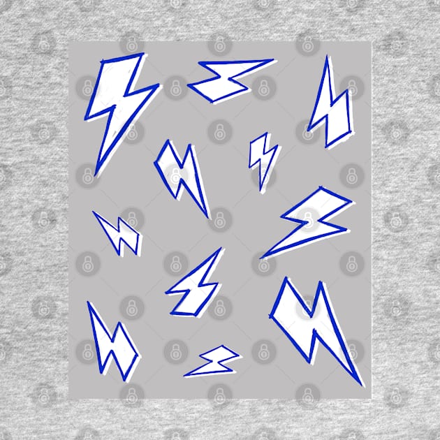 Sketchy Blue and White Lightning Bolts on Grey by OneThreeSix